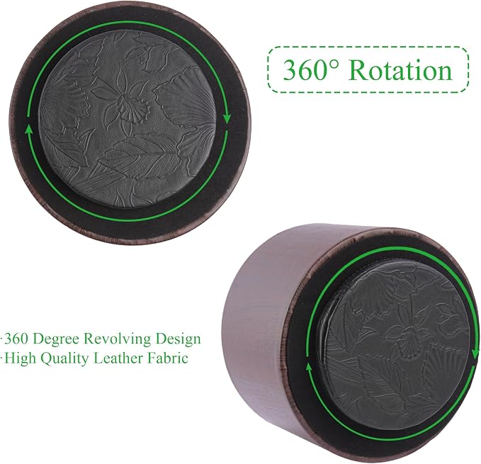 Round Leather Art Supply Organizer, Remote Control Holder, 360 Degree Spinning - Image 4