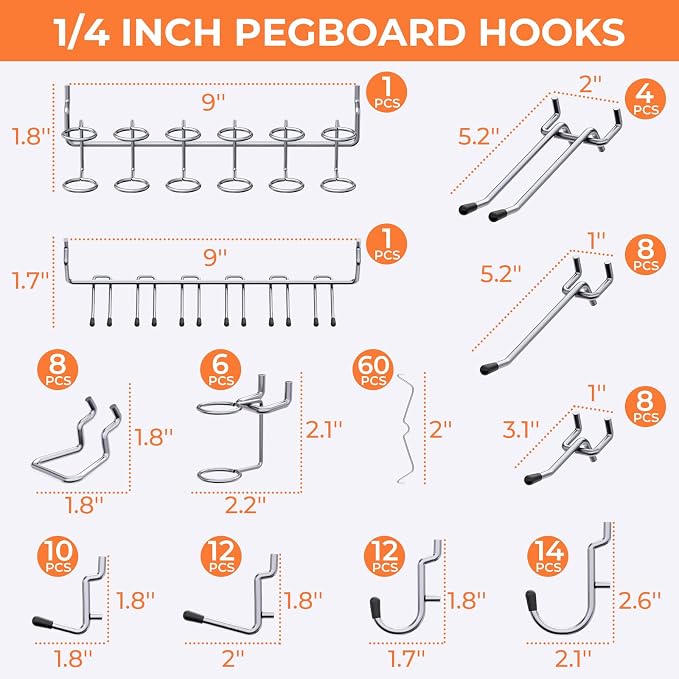 INCLY 90PCS Pegboard Wall Organizer, 6 Pack Metal Peg Board Panels - Image 4