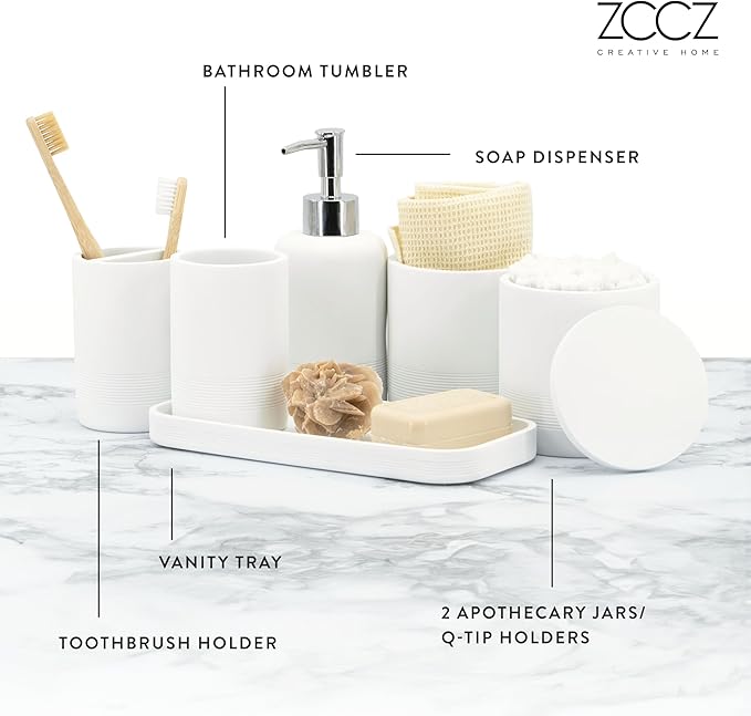 ZCCZ White Bathroom Accessories Set 6 Pieces - Image 3
