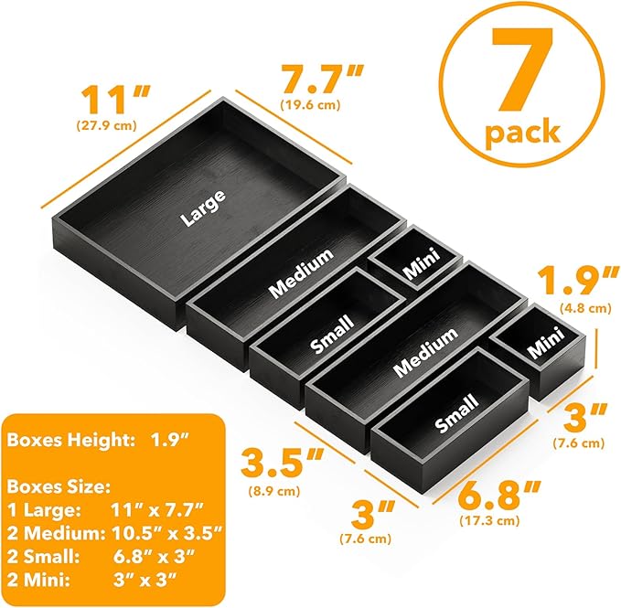 SpaceAid 7-Piece Bamboo Drawer Organizer Storage Boxes Set, Wood Tray Junk - Image 3