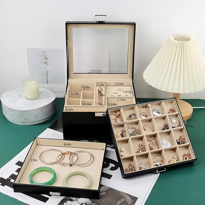 BOOVO Clear Lid Jewelry Box, 3 Layers Jewelry Organizer Large Multi-Functional - Image 3