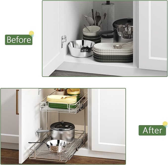 2 Tier Individual Pull Out Cabinet Organizer 13½" W x 18" D, Heavy Duty Cabinet - Image 8