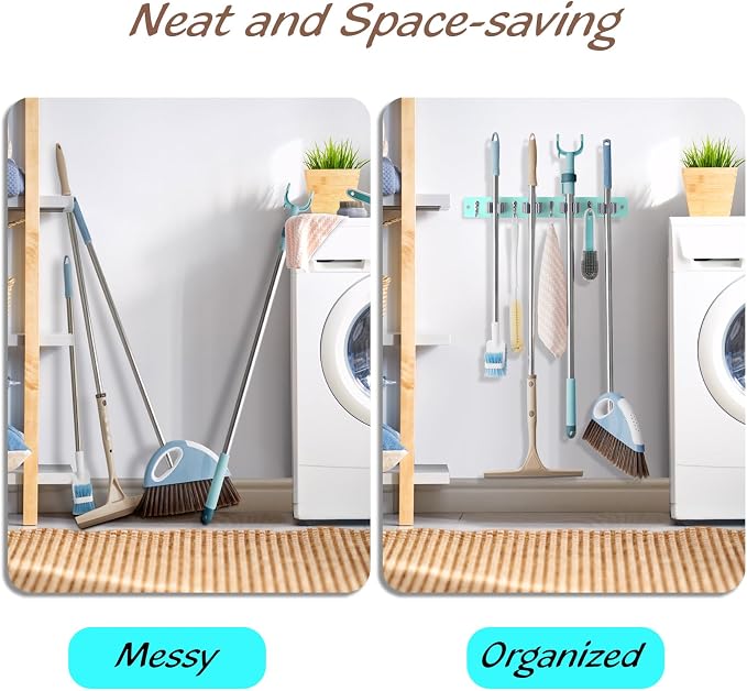 Turquoise Mop Broom Holder Wall Mount - Image 3
