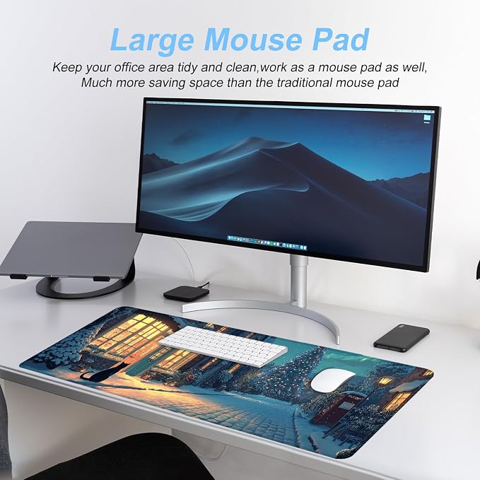 Christmas Winter Village Mouse Pad – 31.5" x 11.8" Large Extended Desk Mat - Image 2