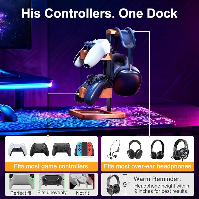 Solid Wood Controller Holder and Headphone Stand, Gaming Controller Stand - Image 4