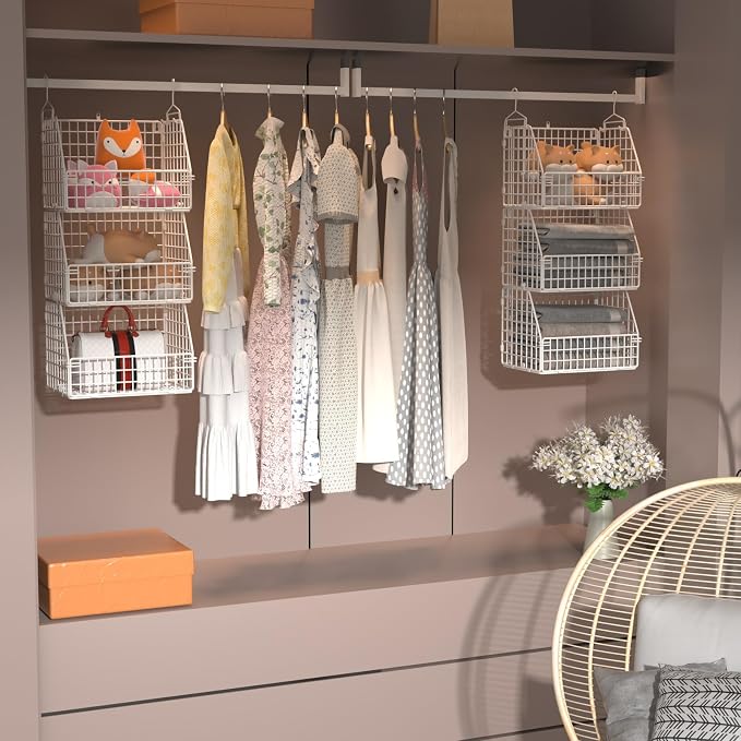 Hanging Closet Organizer and Storage, Clothes Hanging Shelves Wire Baskets - Image 4