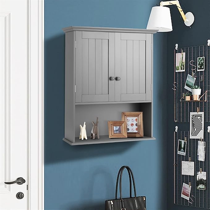 Tangkula Wall Mount Bathroom Cabinet Wooden Medicine Cabinet Storage Organizer - Image 5