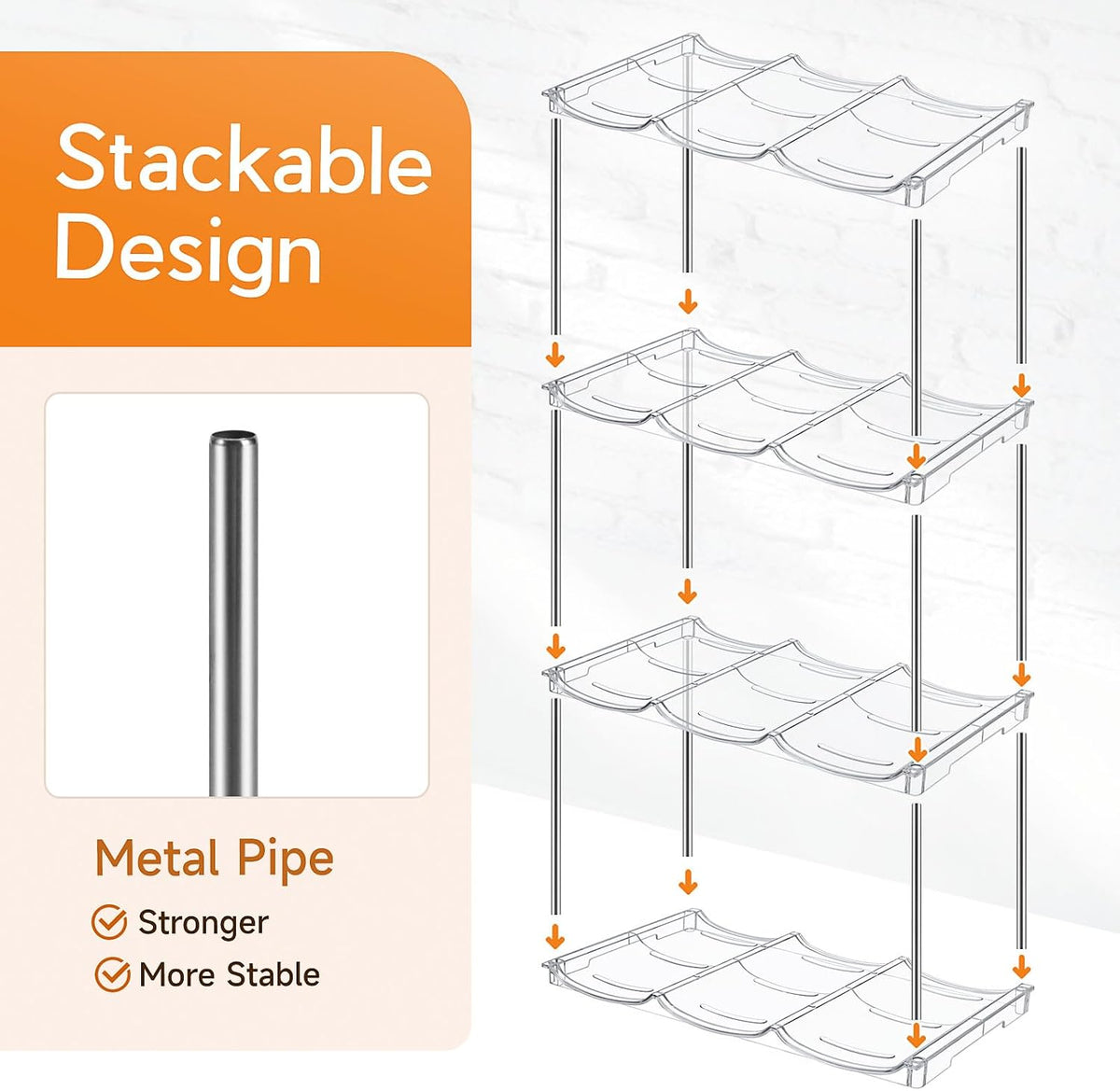 Sbosbo Water Bottle Organizer, Stackable Bottle Storage Rack, 4 Pack