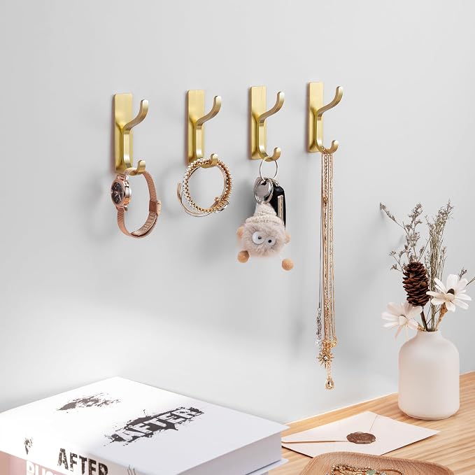 pickpiff Adhesive Wall Hooks for Hanging Towels: Brushed Gold Stainless Steel - Image 8