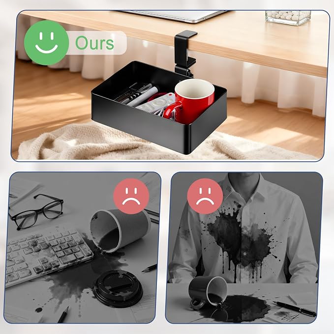 MYITYARD Under Desk Organizer, 360° Rotating Desk Cup Holder Clamp, Clamp on - Image 5