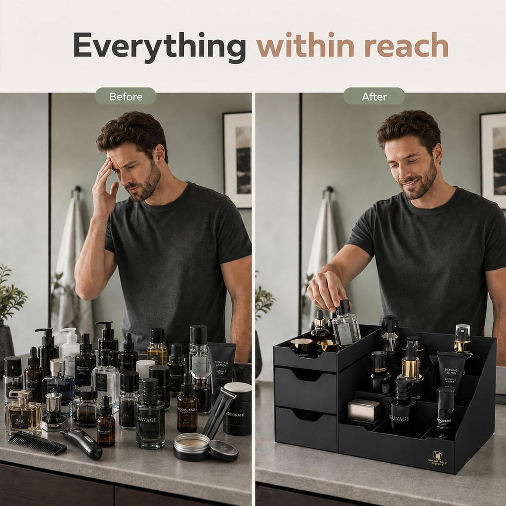 Bathroom Counter Organizer for Men, Black Cologne Organizer with