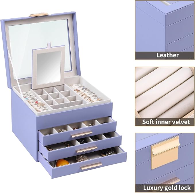 BOOVO Clear Lid Jewelry Box, 4 Layers Jewelry Organizer Large Jewelry Storage - Image 2