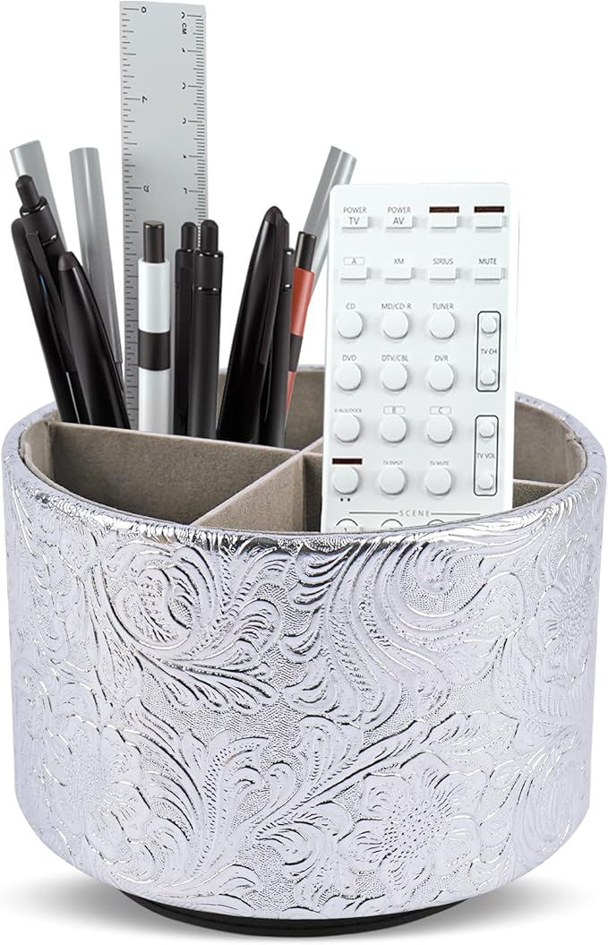 lizimandu Round Leather Art Supply Organizer, Remote Control Holder, 360 Degree by LIZIMANDU