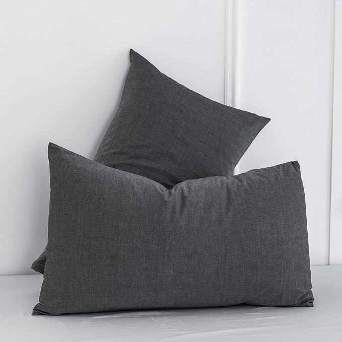 MooMee Bedding Pillowcases Pack of 4 100% Washed Cotton Linen Like Textured - Image 3