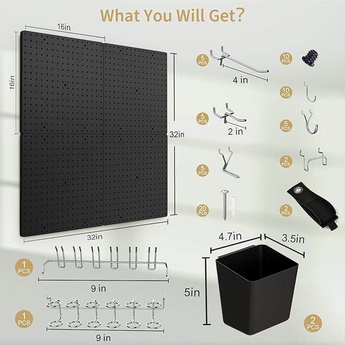 FZK Pegboard 32"*32", Peg Board Organizer - Image 2