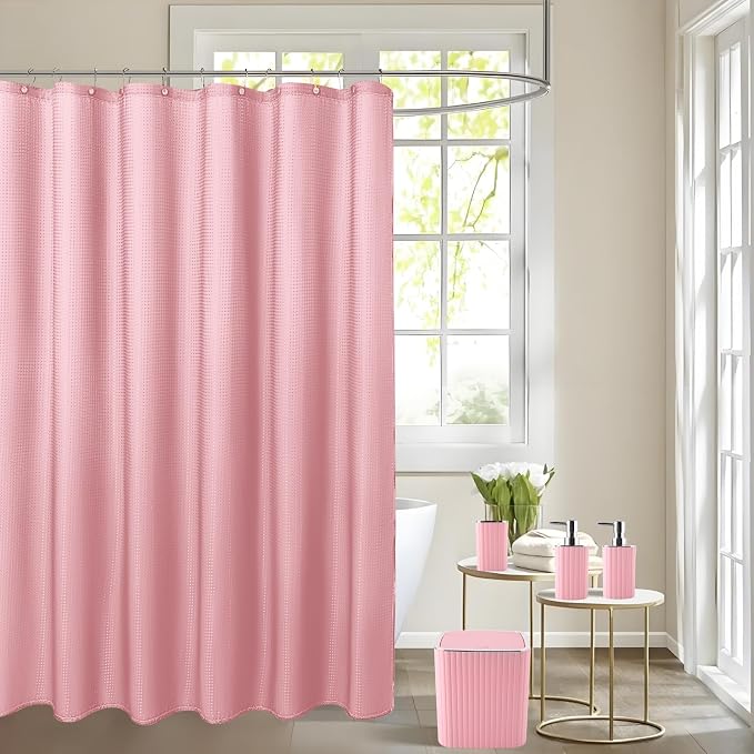 Bathroom Set with Shower Curtain and Rugs- 25PC Pink Bathroom Accessories - Image 4