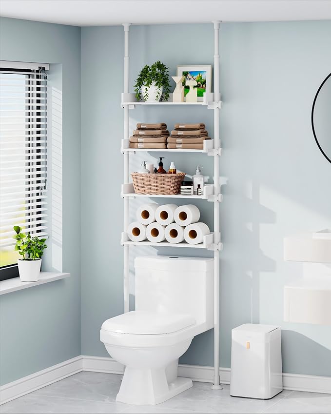 ALLZONE 4 Tier Over The Toilet Storage, Adjustable Wood Over Toilet Bathroom by ALLZONE