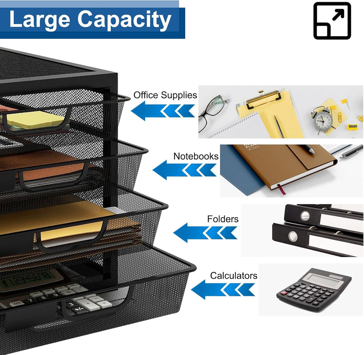Mesh Desk Organizer with 4 Tier Sliding Drawers,Black