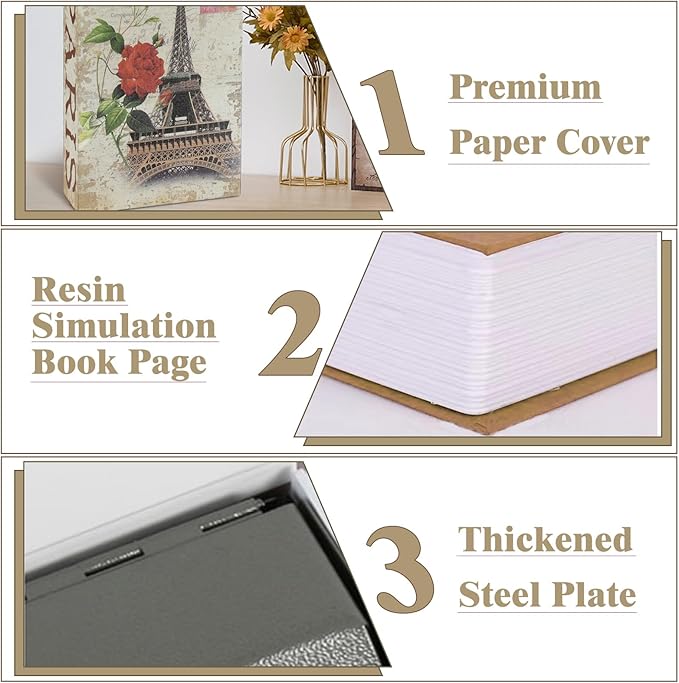 Paris Book Safe Box with Combination Lock, Diversion Safe Vintage Faux Book - Image 5