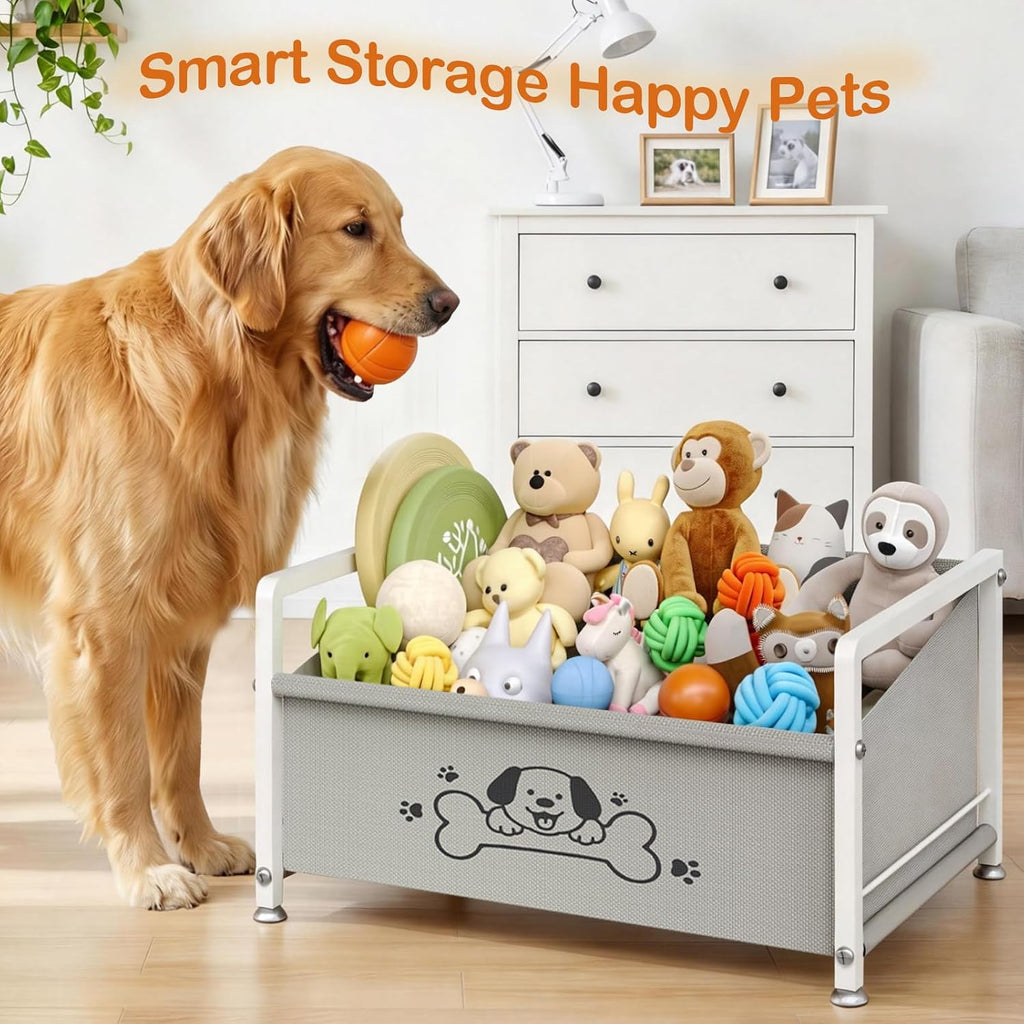 Dog Toy Box for Storage, Metal Frame Oxford Fabric Pet Toy Organizer