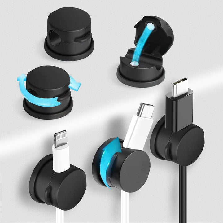 6pcs Magnetic Cable Clips, 360° Swiveling Adhesive Cable Organizer