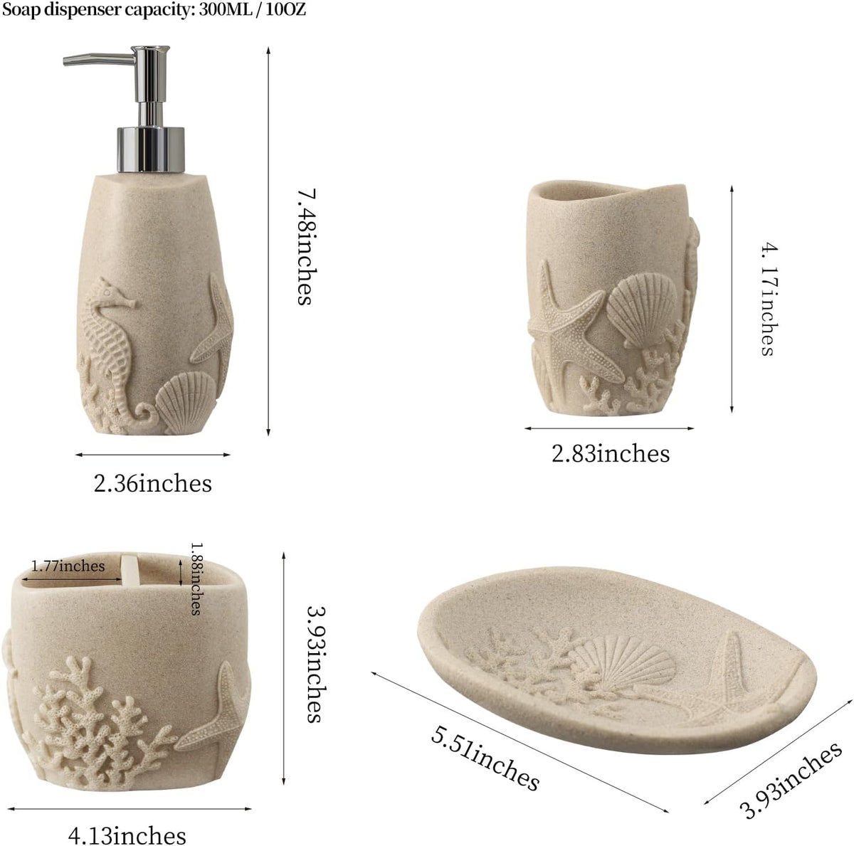 Bathroom Accessories Set, 4 PCS, Sea Bathroom Decor, Sandstone Look