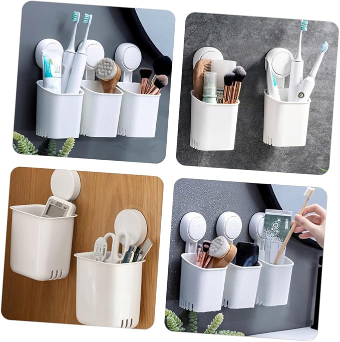 Strong Suction Toothbrush Holder Wall Mount No Drilling Bathroom Organizer - Image 3