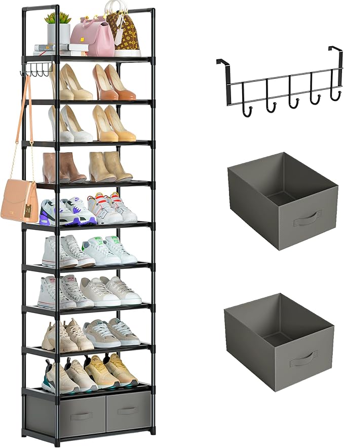 OYREL Tall Shoe Rack Narrow 10 Tier Shoes Rack 20 25 Pairs, Shoe Storage by OYREL