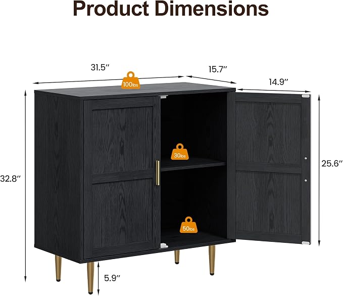 RoyalCraft 2-Door Storage Cabinet, Modern Wood Credenza - Image 2