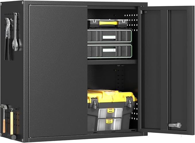Metal Garage Wall Cabinet with 2 Doors and 1 Adjustable Shelf, Lockable by Firstsky