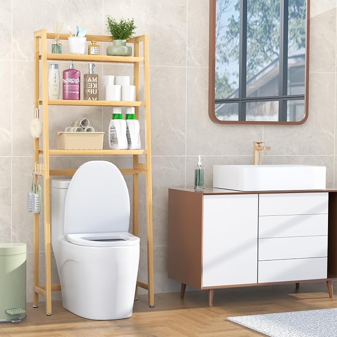 VASMIA Over The Toilet Storage, Bamboo 3-Tier Bathroom Organizer Over Toilet - Image 2
