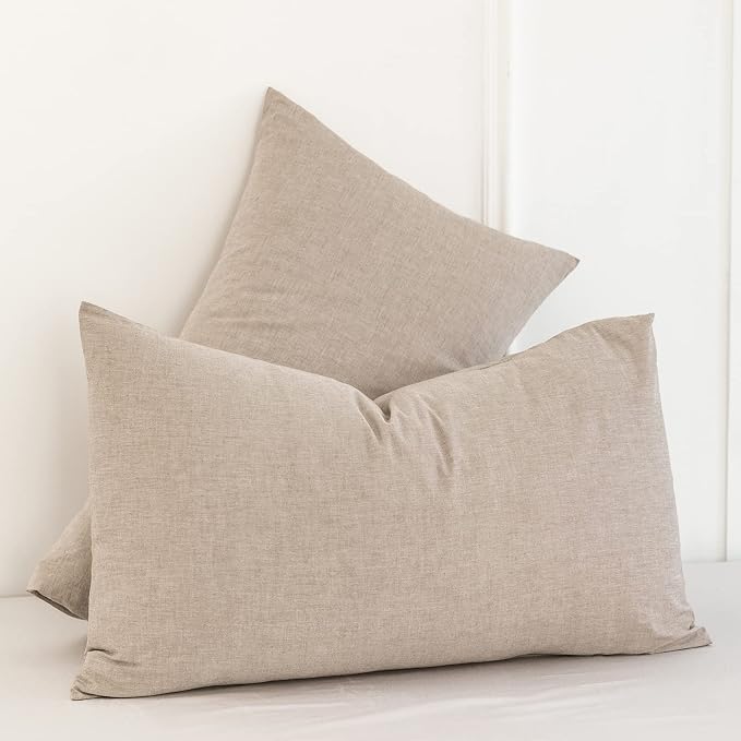 MooMee Bedding Pillowcases Pack of 2 100% Washed Cotton Linen Like Textured - Image 3