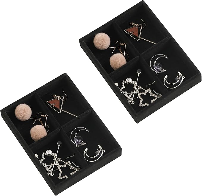 Frebeauty Small Jewelry Tray Set, Stackable Velvet Jewelry Organizer Tray by Frebeauty