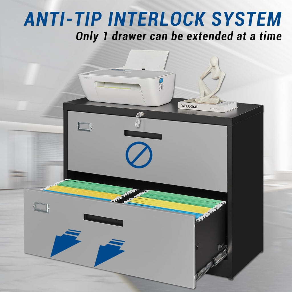 2 Drawer Lateral File Cabinet with Lock, Metal Steel Filling Cabinets