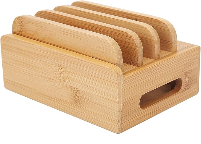 Pssopp Charging Station, Bamboo Organizer, Home or Office Desktop Charging Stand - Image 4