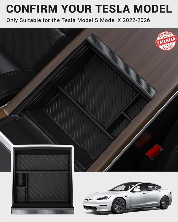 BASENOR 2026-2022 Tesla Model S Model X Center Console Organizer Tray, Armrest - Image 2