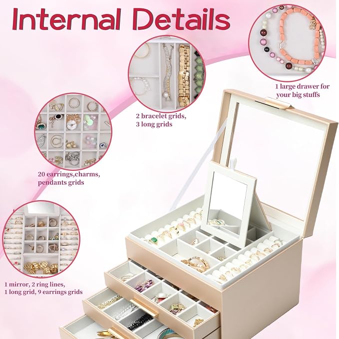 BOOVO Clear Lid Jewelry Box, 4 Layers Jewelry Organizer Large Jewelry Storage - Image 2