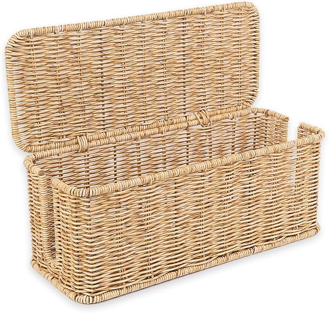 Cable Management Box, Handmade Rattan Cable Organizer, 2 Open Slots Cords Hider by Cantalop