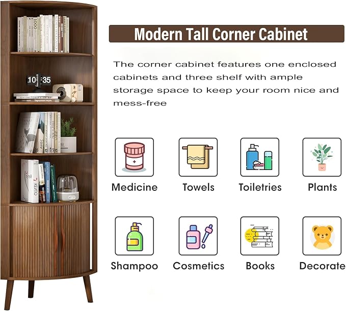 Corner Cabinet, 66.73'' Tall Modern Corner Bathroom Storage Cabinet - Image 6