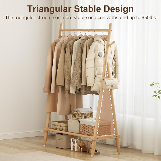 Solid Wood Clothing Rack, Rolling Clothes Rack - Image 8