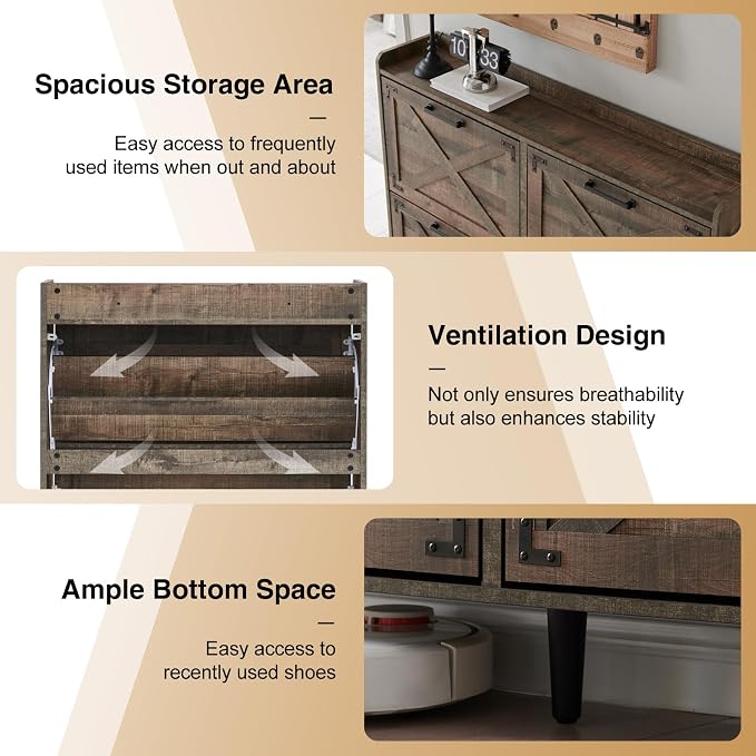 Shoe Storage Cabinet, Farmhouse Shoe Organizer - Image 7