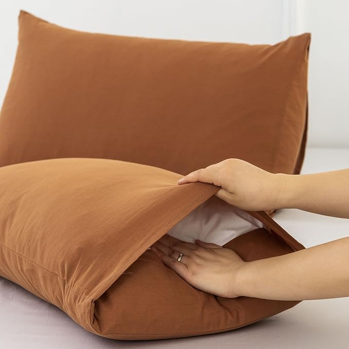 MooMee Bedding Pillowcases Pack of 2 100% Washed Cotton Linen Like Textured - Image 4