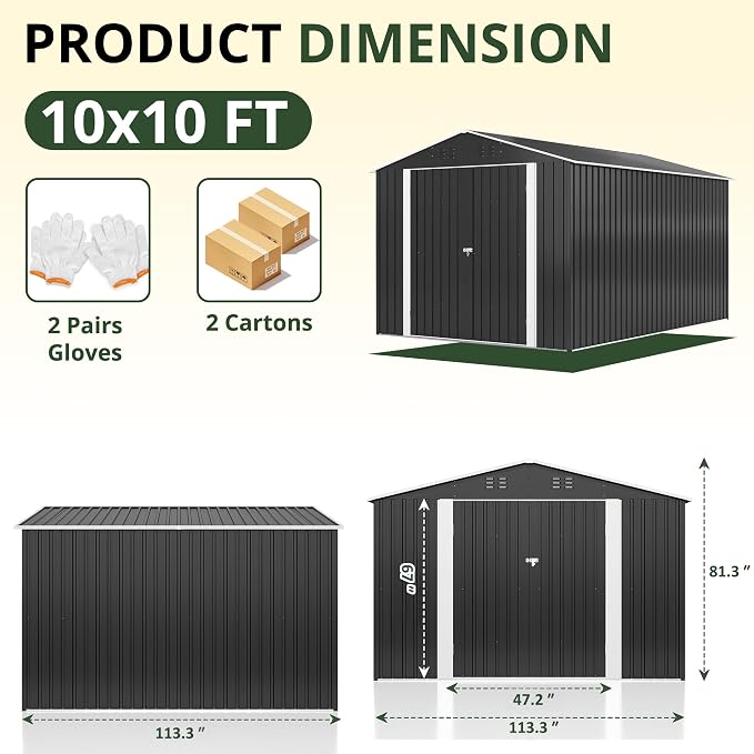 10x10 FT Storage Shed, Garden Shed - Image 3