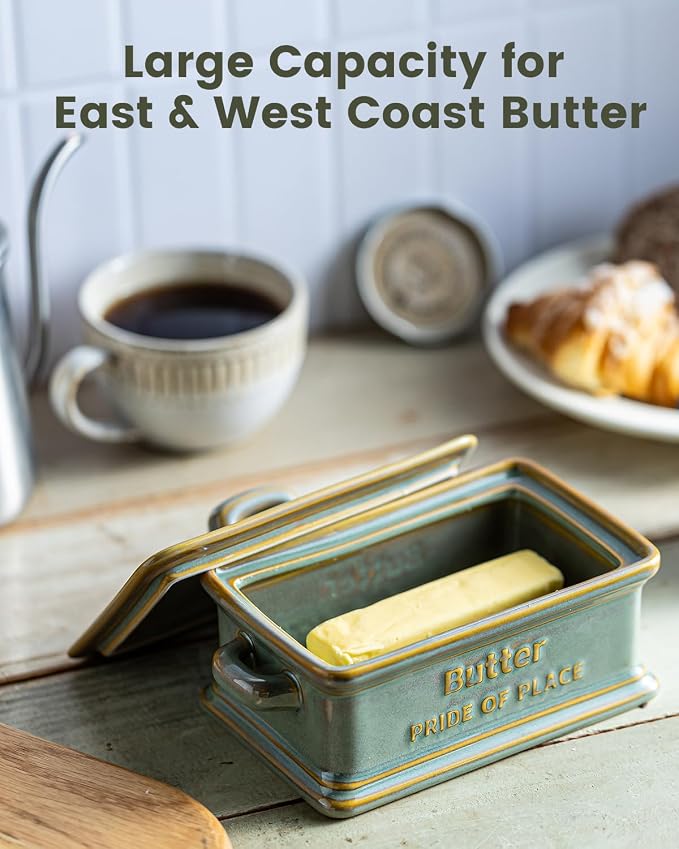 Butter Dish with Lid, Ceramic Butter Holder Container Large Butter Dish - Image 5