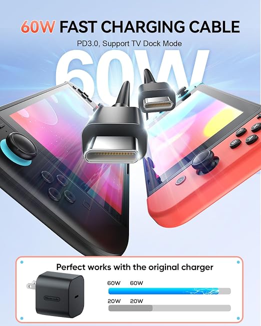 2 Pack Switch 2 Charging Cable, Extra Long Power Cord - Image 5