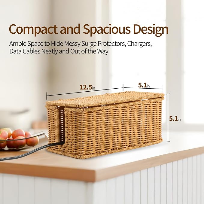 Delamu Handmade Rattan Small Cable Management Box, Cord Organizer - Image 2