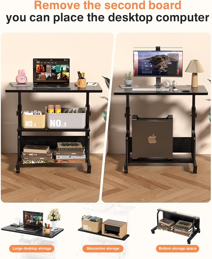 Portable Rolling Desk on Wheels Adjustable Height Desks - Image 7