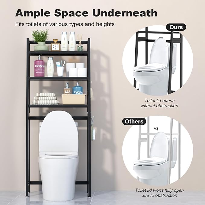 VASMIA Over The Toilet Storage, Bamboo 3-Tier Bathroom Organizer Over Toilet - Image 5
