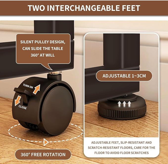 Mobile Foldable Desk w/ 6 Wheels, Portable Rolling Small Computer Desk - Image 3