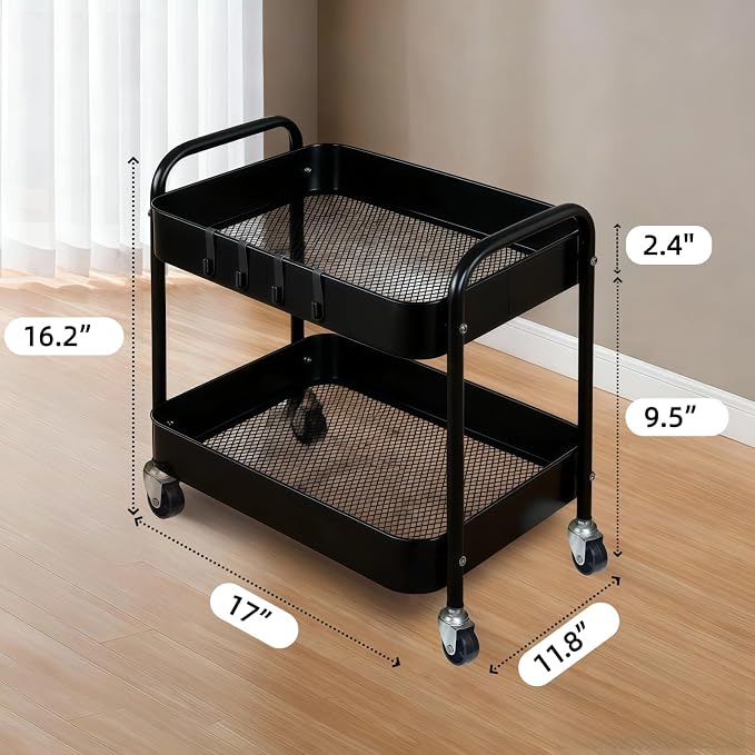 2 Tier Metal Rolling Utility Cart - Image 5